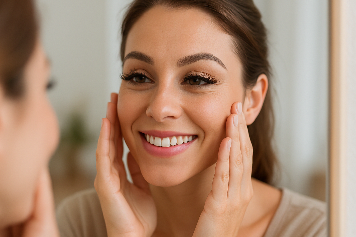 peux tu me faire une image réaliste d'une de mes cliente  a aimé mon produit des cils magnétique pour la qualité 